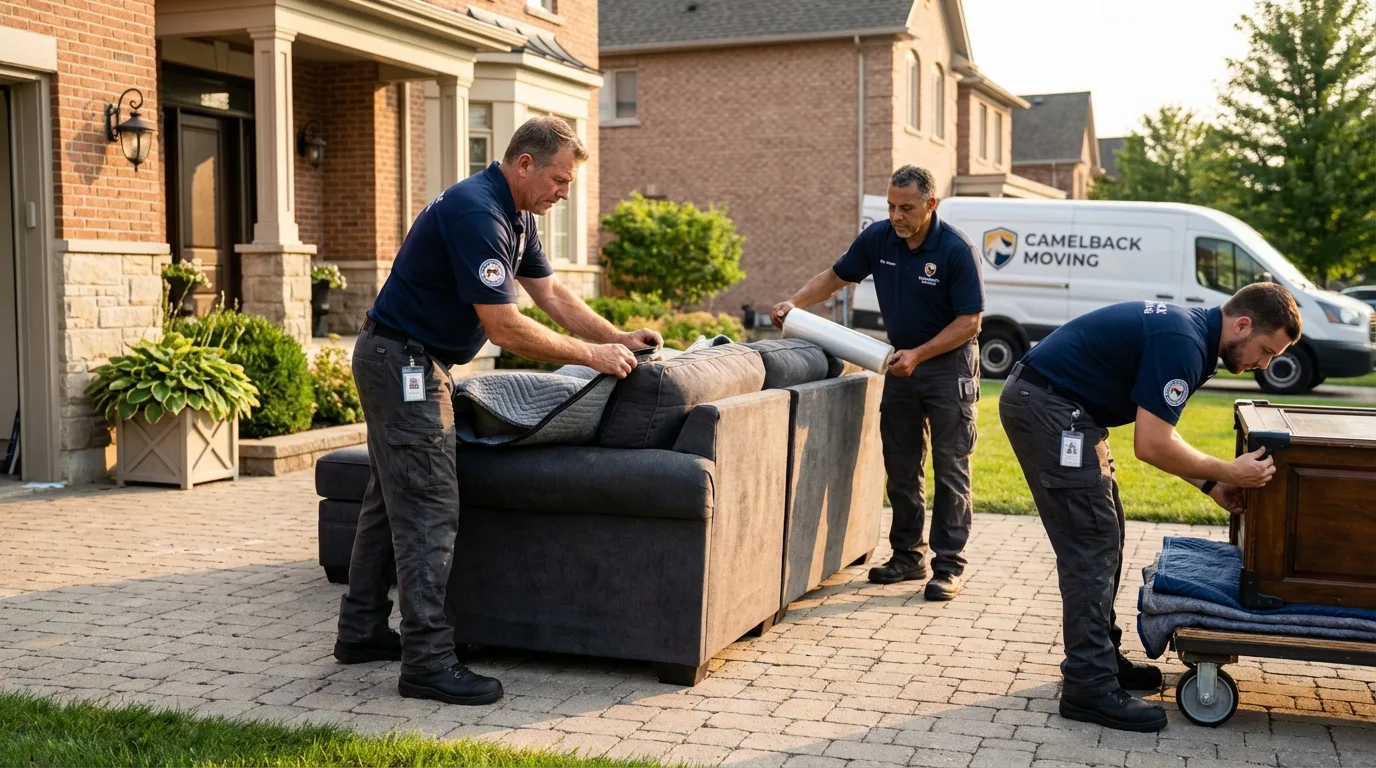Large estate moving crew wrapping furniture in Fairfax, IA