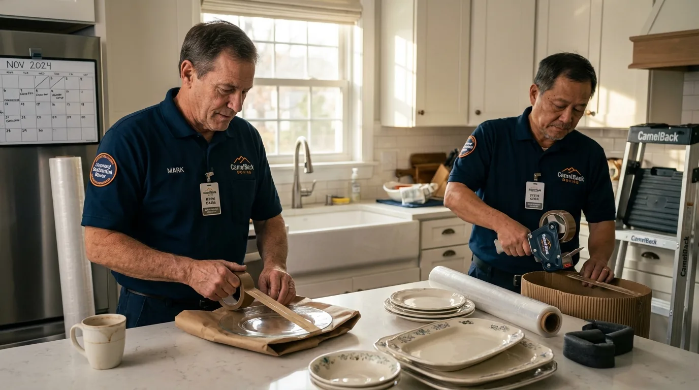 Professional crew packing kitchen dishware in Fairfax, IA